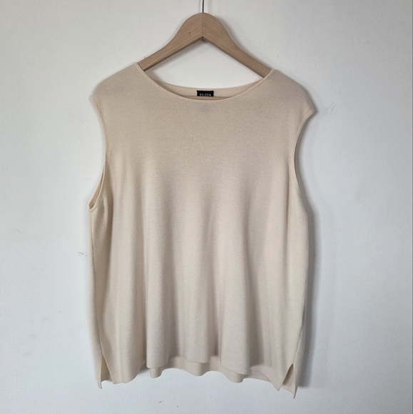 Eileen Fisher Sleeveless Cardigan SAweater Cami Top Italian Yarn Merino Wool - Picture 4 of 9